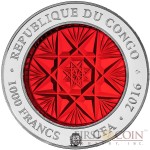 Congo BOHEMIA GLASS series ART OF GLASS 2016 Silver coin 1000 Francs Handcrafted Bohemia glass 2 oz